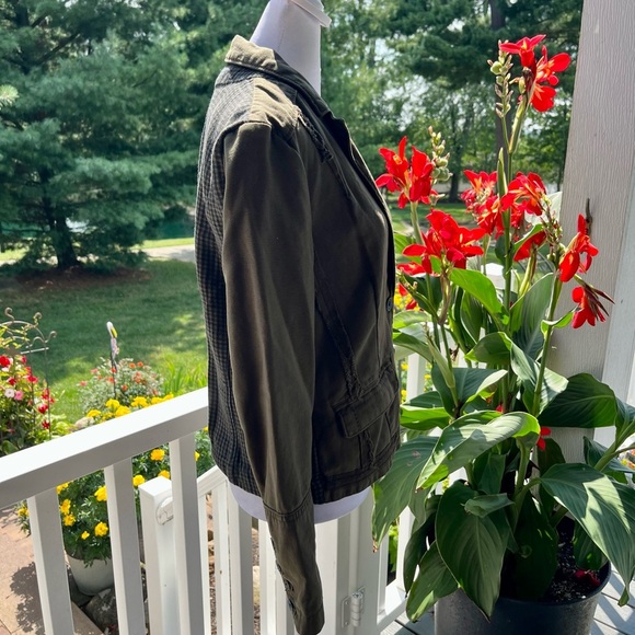 Anthropologie Hei Hei Olive Green Cotton Blazer | Houndstooth Back | Size 8P - Picture 4 of 12